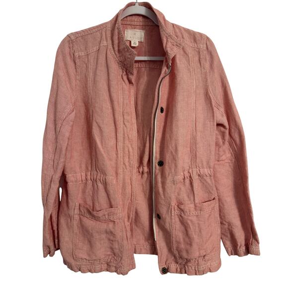 Caslon Women's S Boho Chic Candy Stripe Pink Seersucker Zip Utility Jacket - Picture 1 of 8